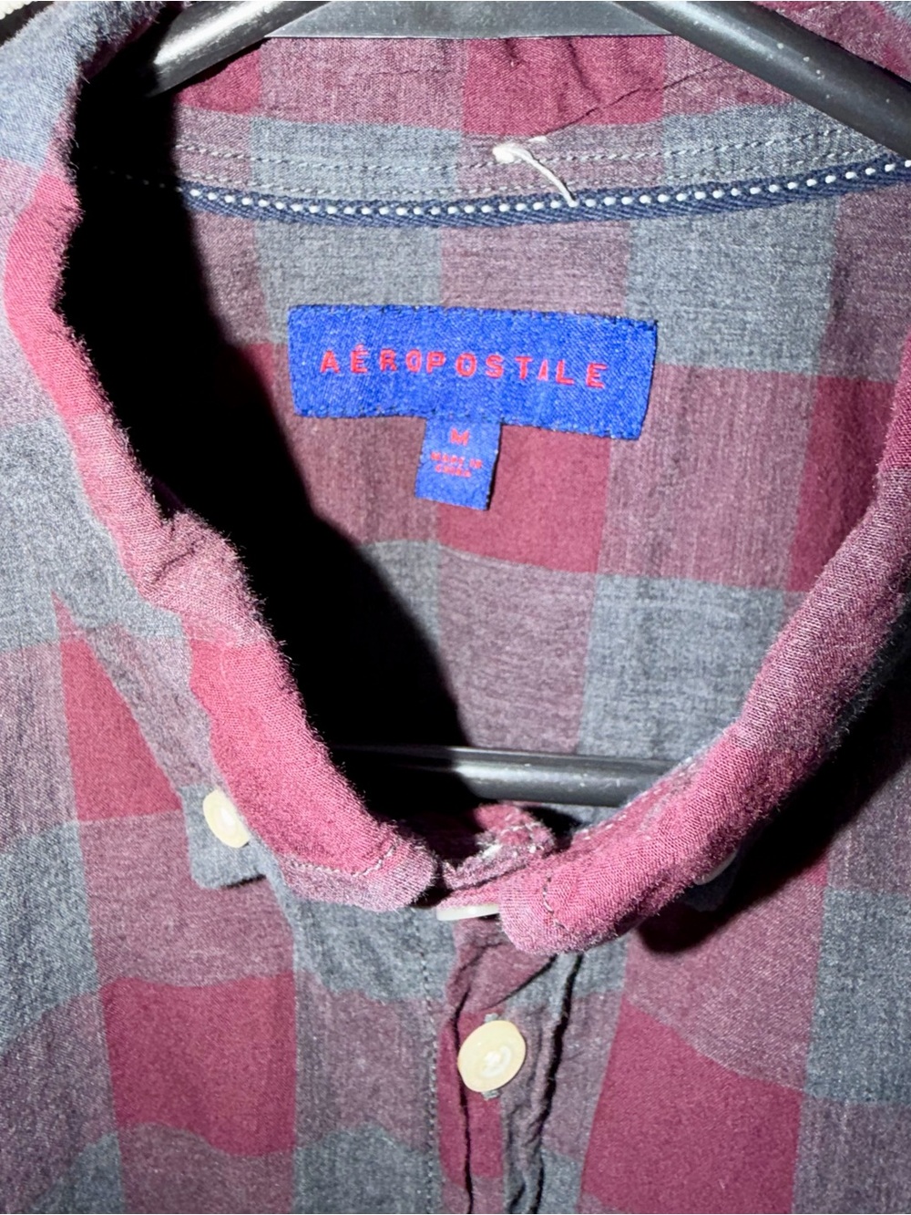 Aeropostale Men's Burgundy and Gray Plaid Button-Down Shirt - Picture 3 of 6